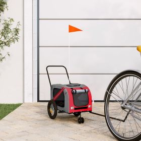 Pet Bike Trailer Red and Black Oxford Fabric and Iron (Color: Red)