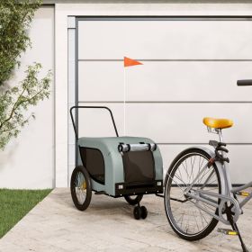 Pet Bike Trailer Gray and Black Oxford Fabric and Iron (Color: Gray)